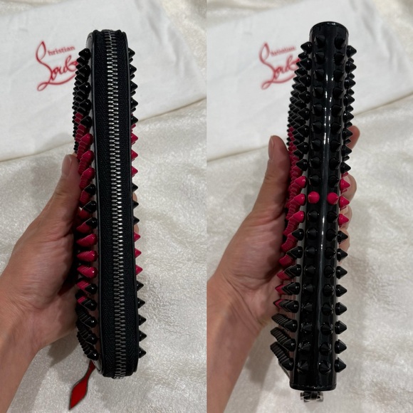 New Christian Louboutin Panettone Patent Leather Heart Spiked Zip Around Wallet - Picture 8 of 14